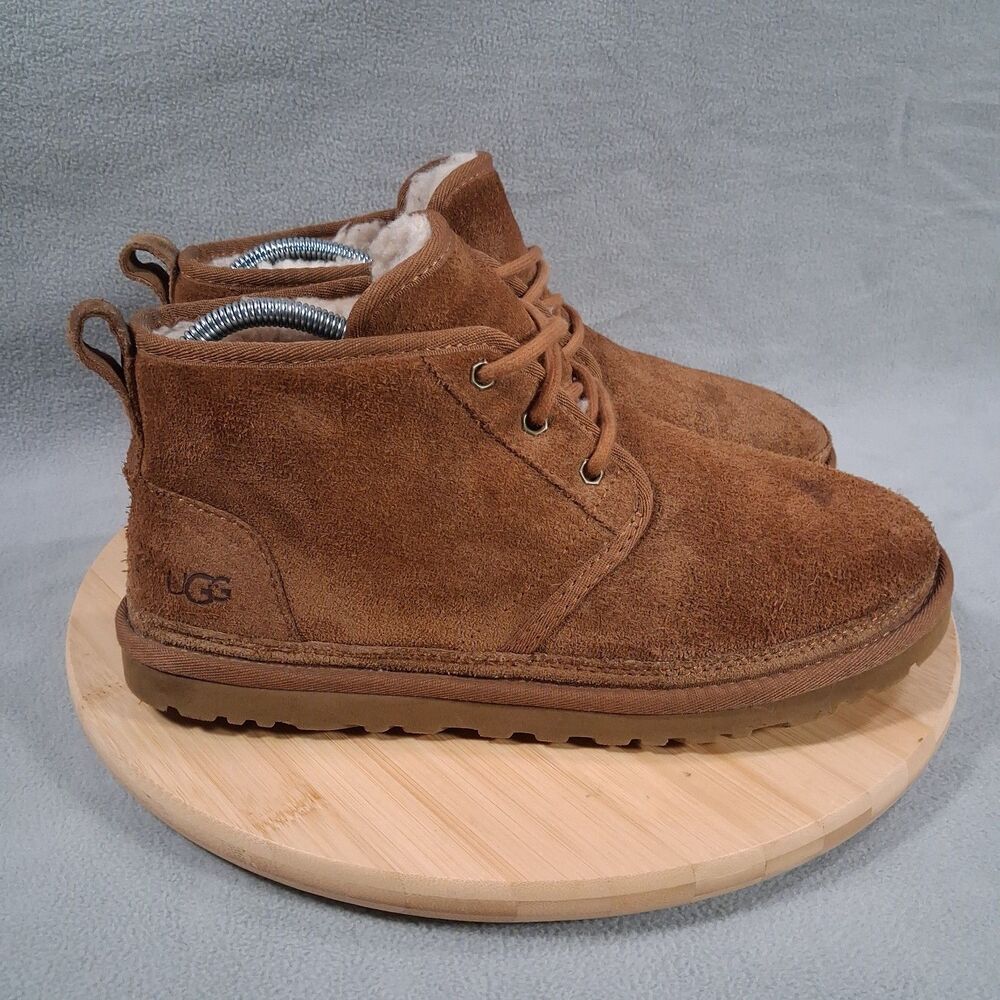 UGG Neumel Mens Size 8 Suede Chukka Boots Chestnut Fur Lined Lace Up Shoes